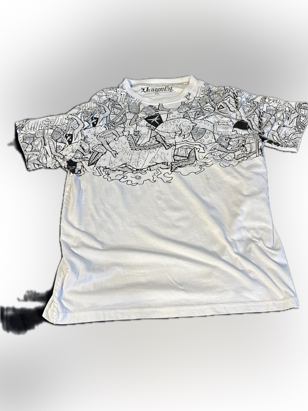 Dragonfly Graphic T Shirt XXL White Medieval Knight Battle All Over Print